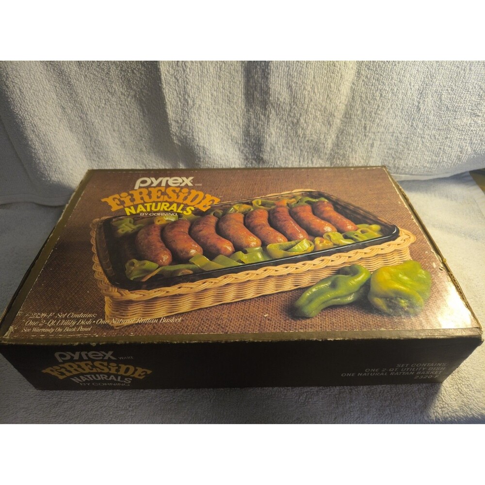 Vintage Pyrex Fireside Naturals 2 Qt Oblong Baking Dish Casserole Basket Box NOS